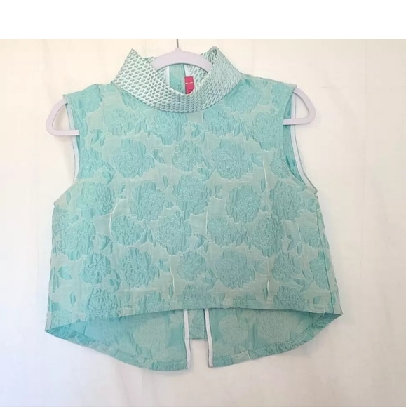 Buru Aqua Brocade Cropped Mod Top and Skirt - size XS - Picture 3 of 11